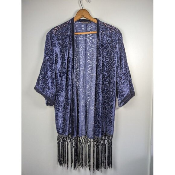 Zara Velvet Burnout Kimono Cardigan Medium Velvet Burnout Whimsigoth Witchy Boho - Picture 7 of 7